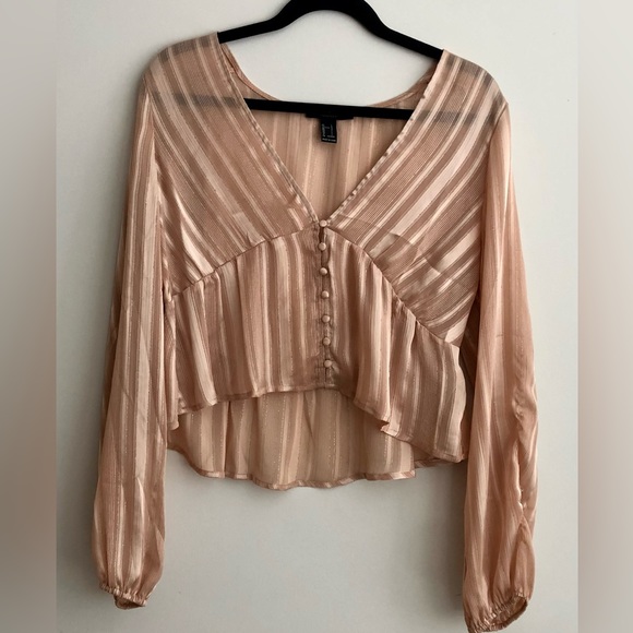 Tan button up top with sparkle accent - Picture 2 of 3